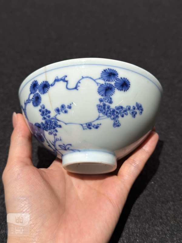 清雍正 青花岁寒三友图小碗 - 图3